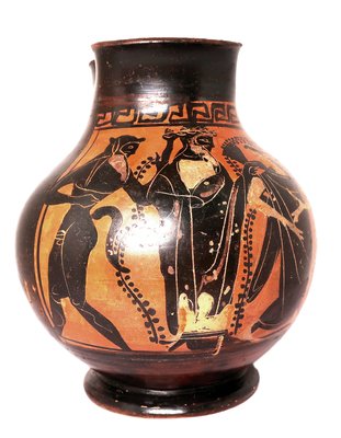 Кувшин-ойнохойя с изображением Диониса и его спутников